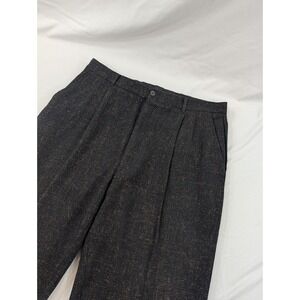 Vtg Cotler Black Brown Corkboard Fleck  70s Trousers 36x33 Pleated Wool Blend